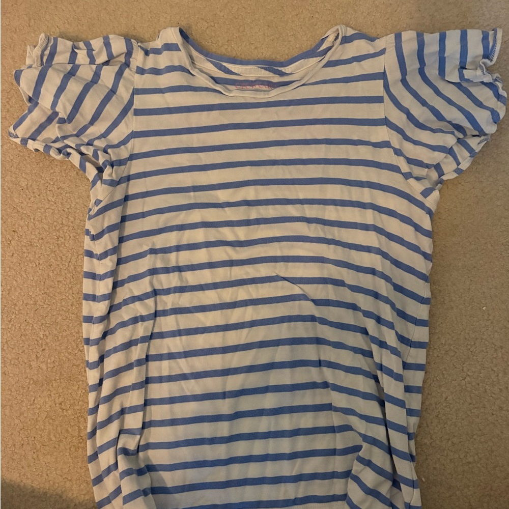 Crewcuts blue and white striped ruffle sleeve top Size XL
